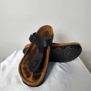 🌺Birkenstock Gizeh Nubuck Leather Black Cork Sandals sz 37